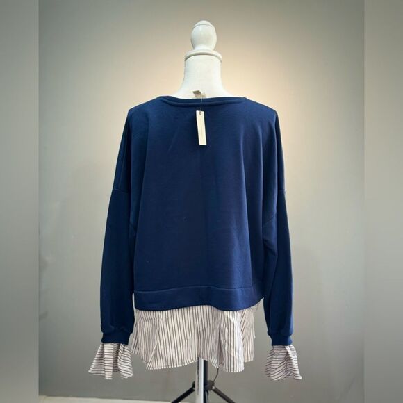 Navy Maeve Crewneck Mixed Media Top Size L NWT - Picture 2 of 5